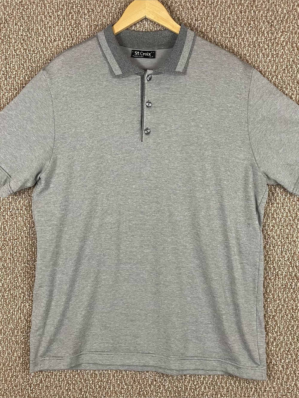St. Croix Polo Shirt Mens Large Grey Golf Short Sleeve Cotton Blend USA E20